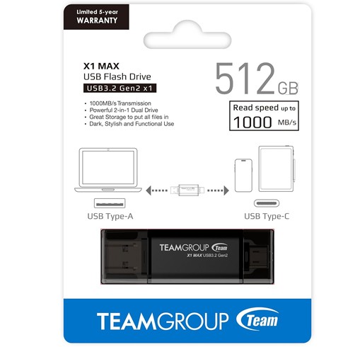 Memoria USB TeamGroup USB-A - USB-C 512GB- TX1MAX3512GB01