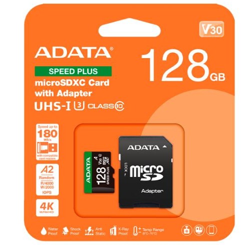 MicroSD Adata SDXC - 128GB - V30 - Class 10 - UD128GUI3V30A2SP-RA1