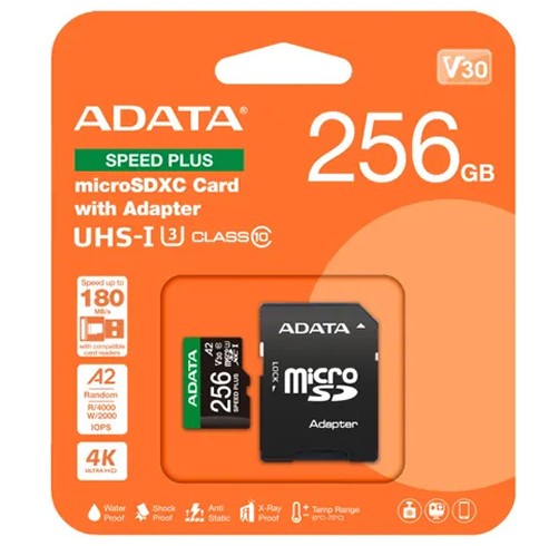 MicroSDXC ADATA 256 GB UHS-I - Speed Plus - V30 - UD256GUI3V30A2SP-RA1